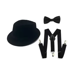 1920s mens Accessories  Gangster Hat Costume Accessory Y-Back Suspenders & Pre Tied Bow Tie,Men's Roaring 20s Set Manhattan Hat