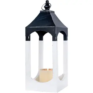 15" Farmhouse Decor Wooden Lantern Decorative Indoor, Large Centerpiece of Tables Lantern Decor for , Outdoor Hanging Rustic Candle Holders for Shelf Wedding Patio Front Porch