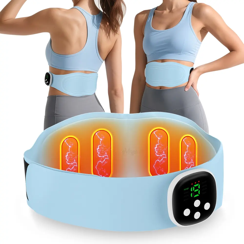 Electric Massage Belt with 8 Modes & 19 Speeds & 4 Zones Hot Compress for Muscle Relaxation, Abdominal Exercise Massager & Period Care, Heated Wrap, Multifunctional Heating Pad, Menstrual Heating Pad, Stomach Heating Pad