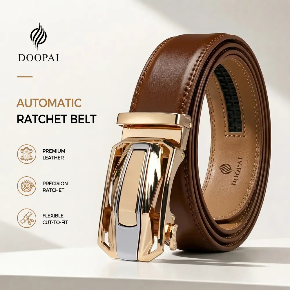 DOOPAI Men's 2-Pack Genuine Cow Hide Ratchet Belt Gift Set with Micro Adjustable Cut to Fit Design for Dress & Casual Wear