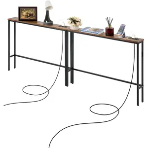 VEVOR Narrow Console Table, 2 Pack Behind Couch Shelf with Power Outlets, 1 - Tier Long Entryway Shelf, Narrow Sofa Table with Metal Frame and Charge Station, for Entryway, Hallway, Living RoomVEVOR Super Brand Day