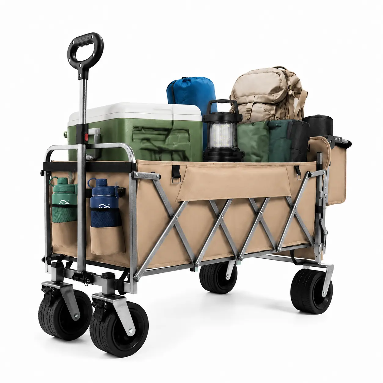 Heavy-Duty Collapsible Utility Wagon – 500 Lbs Capacity, All-Terrain Big Wheels, Foldable with Open Tailgate & 59" Extender for Shopping, Camping, and Outdoor Sports