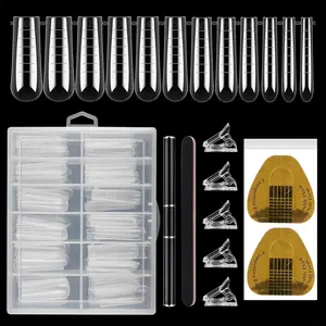 Nail Extension Mold Kit with Scale Nail Tips, Crystal Clips, Square Nail Forms, UV Gel Brush, Cuticle Pusher, Nail File, DIY & Salon Use, Nail Art Set