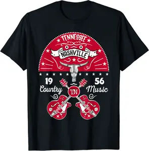 Nashville Tennessee Guitar Red And Buffalo Head Skull T-Shirt - Jaredsab Shop 35B0C8SMCXRV