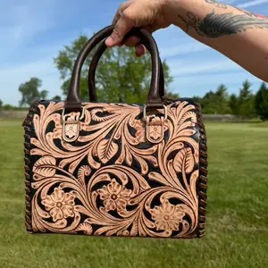 Black and Tan Tooled Medium Speedy