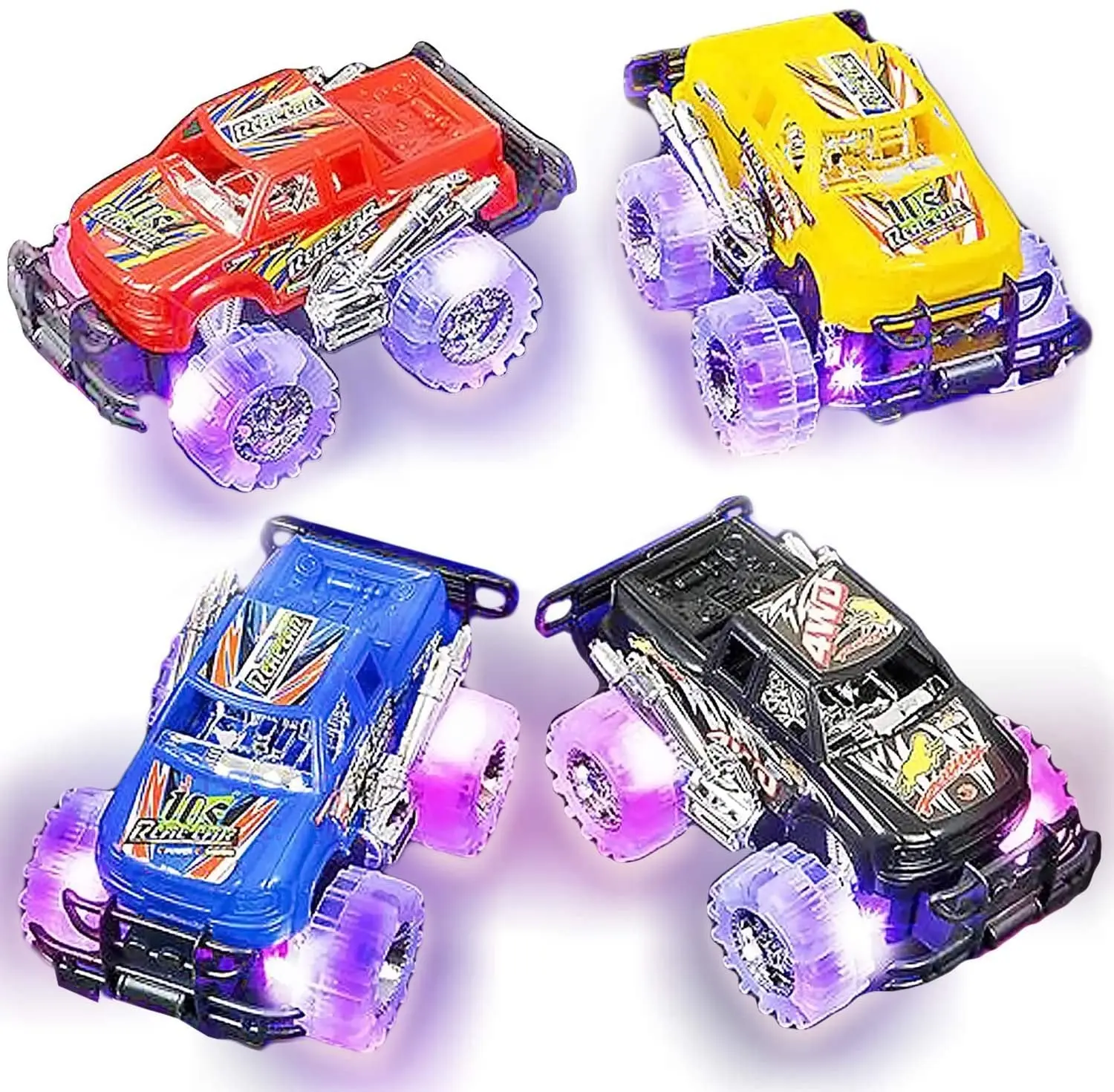 2-Pack Light Up Miniature Realistic Monster Trucks Set, 6" Push-n-Go Trucks with Flashing LED Lights (Colors May Vary), Miniature Realistic Trucks