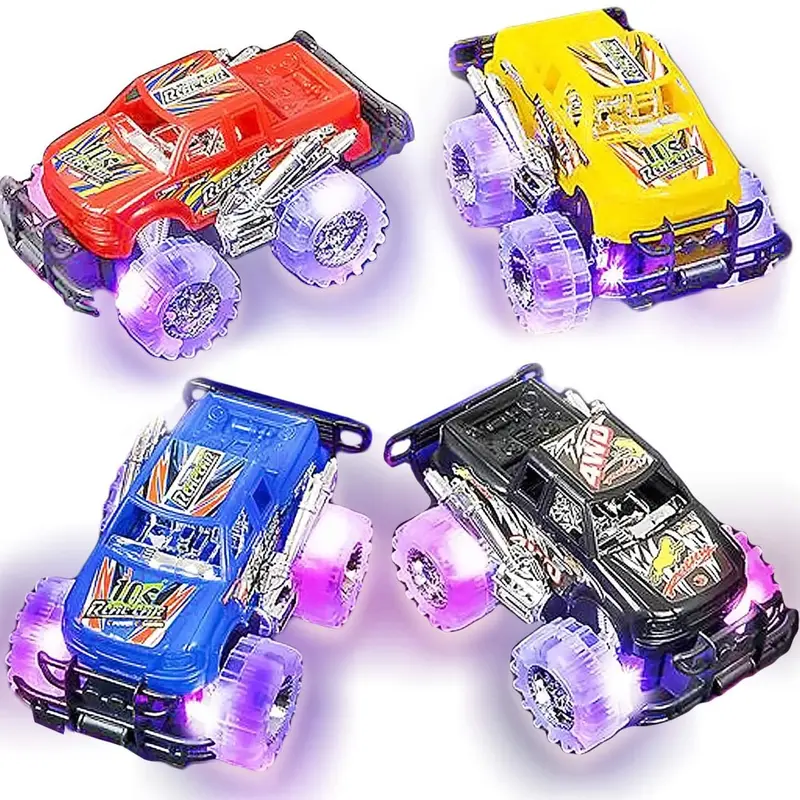 ARTCREATIVITY ac-215 2-Pack Realistic Mini Monster Truck Friction Powered Cars - 6.5×4×3.5in Push-n-Go, Pre-Installed Instant-On LED Light-Up Wheels, ABS Plastic, Battery-Free, Ideal for 4-6 Years Cars Kids' Small Hands (Colors Vary)