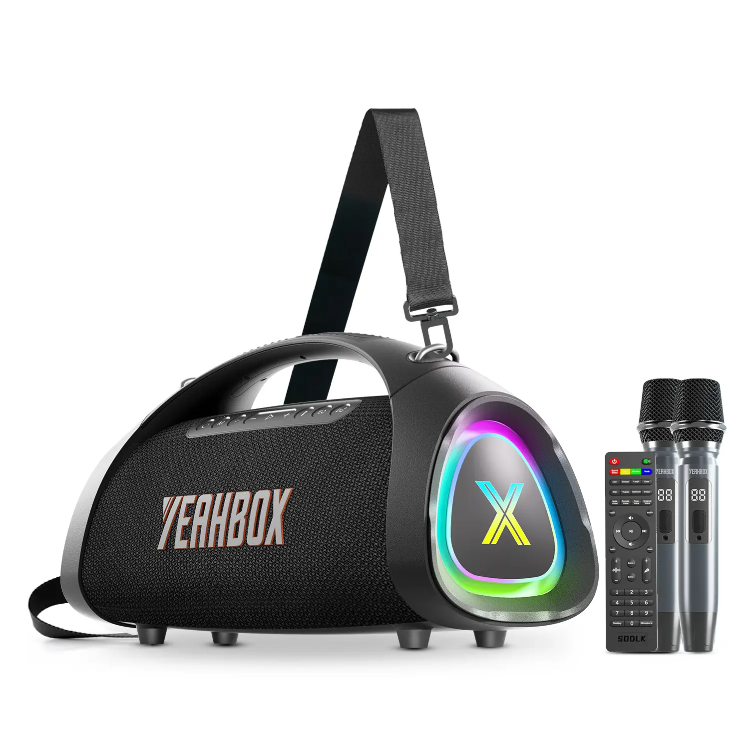 YEAHBOX Max K Portable Karaoke Bluetooth Speaker with Dual Wireless Mics & Remote Mixer, 200W RMS / 300W Peak