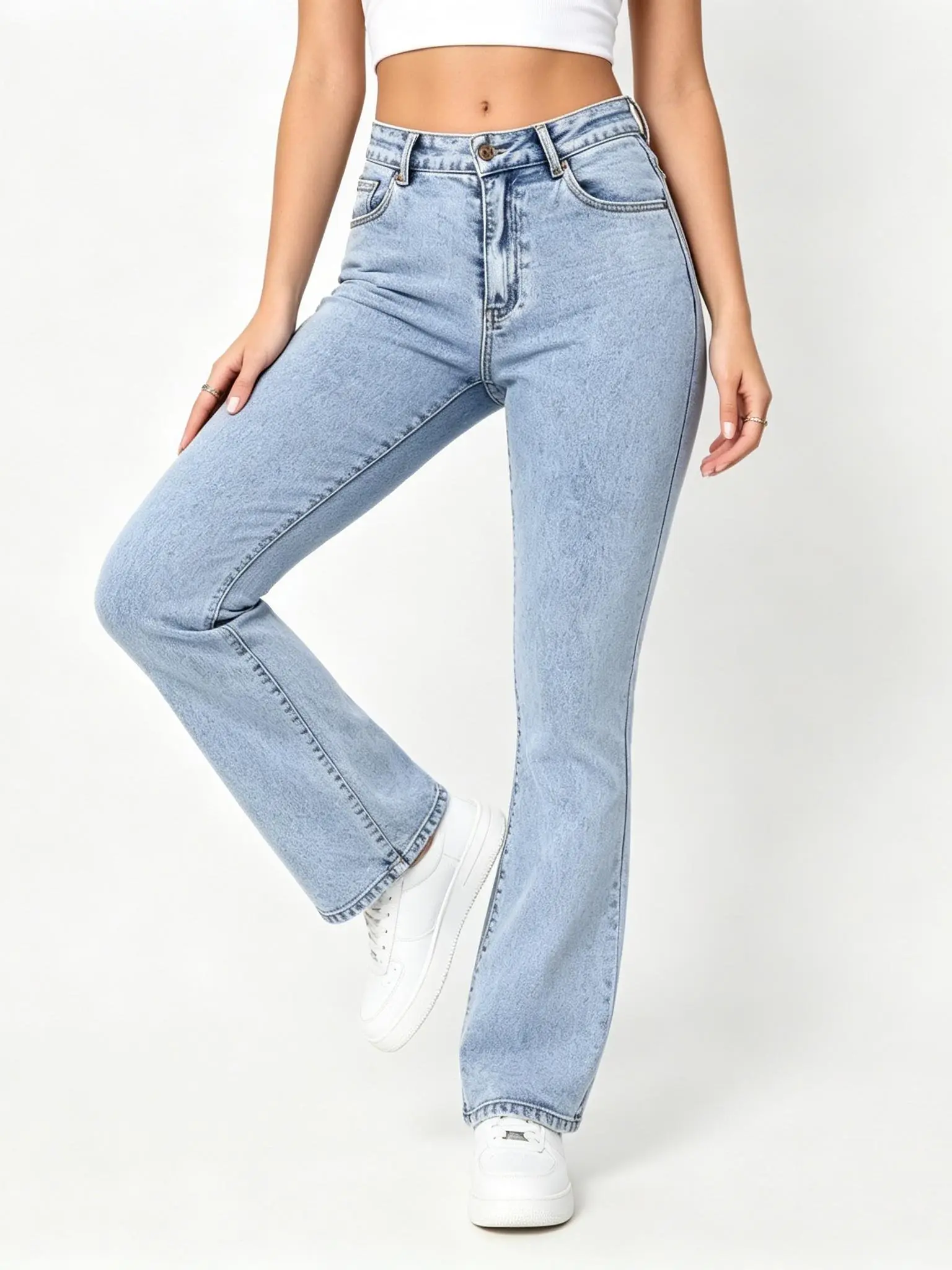 Women's Slim Fit Elastic Flare Pants Rhinestone Skinny Jeans Mid-Rise Tummy Control Flare Jeans Fashionable Elegant Comfort Design Casual Wear All Seasons