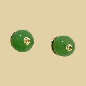 Jade Stud Earrings-  Gold Plated Hypoallergenic Minimalist Jewelry Sparkle Everyday 0.5 Inches