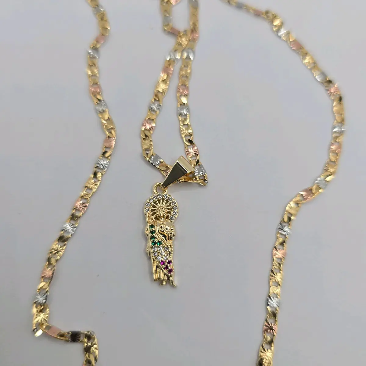 SAINT JUDE  c color's stone's religious necklace three colors   style gold-plated 18"inches small
