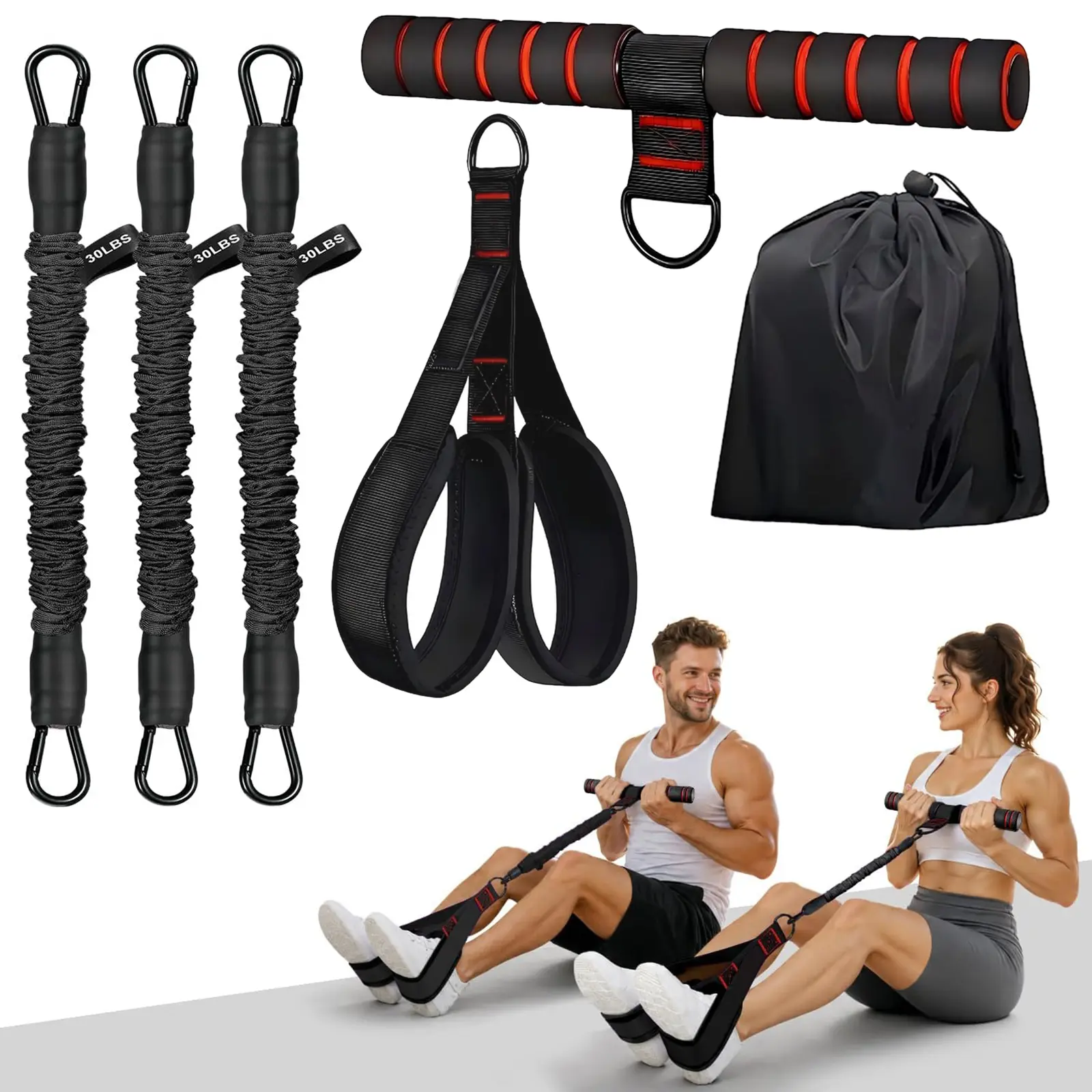 Resistance Band Set, 1 Set Barbell Pad & Resistance Band & Ankle Strap & Weight Lifting Strap & Carry Bag, Barbell Pad Set for Squat, Hip Thrusts, Lunges, Weight Bands Set, Workout Straps, Fitness Accessories, Workout Equipment, Working Out Equipment