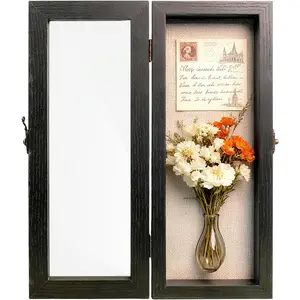 5"x12.5" Black Shadow Box Display Case -with Front-Opening Real Glass Door| for Wedding Bouquet Preservation & Keepsakes