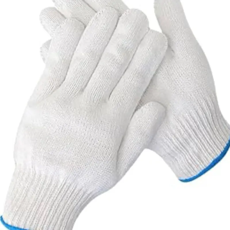 White Gloves - String Knit Bleach 12 Pairs, White with Blue Detail, Comfortable Fit, Durable Design