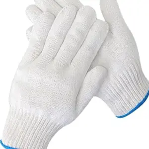 White Gloves - String Knit Bleach 12 Pairs, White with Blue Detail, Comfortable Fit, Durable Design