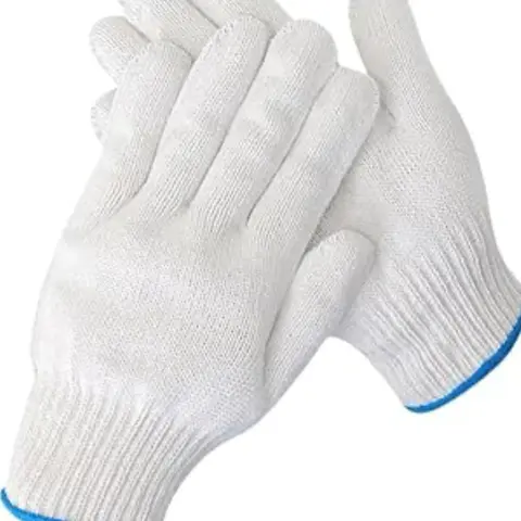 Hand-Knit Men's Protective Work Gloves - 12 Pairs, White with Blue Details, Snug Lightweight No-Slip Fit, Durable, Breathable, Multifunctional Outdoor Safety Equipment, for Construction, Gardening, Multifunctional Protective Men's Gloves