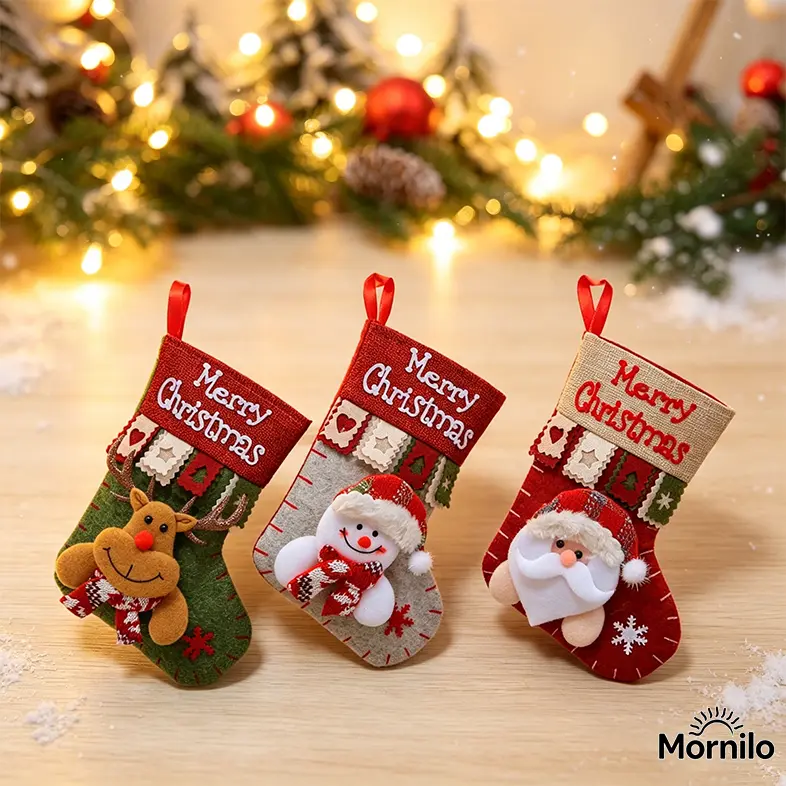 1pc/3pcs Christmas Stocking, 3D Santa Claus Reindeer Snowman Stockings, Red Green Holiday Hanging Stocking for Fireplace Mantel, Christmas Gift Stuffing Bag, Festive Home Decor, Holiday Party Decoration, Christmas Gift Ideas