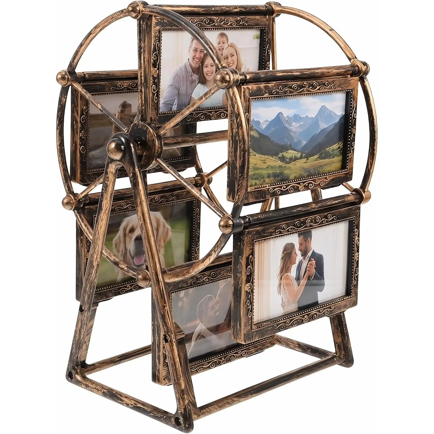 Retro Vintage Rotating 12 Photos Ferris Wheel Picture Frame, 4'' Photo Carousel Shows for DIY Spinning Valentine Home Windmill Family Décor Christmas Birthday