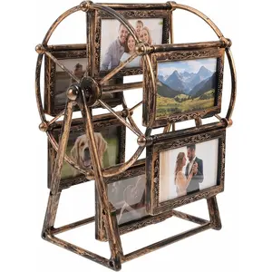 Retro Vintage Rotating 12 Photos Ferris Wheel Picture Frame, 4'' Photo Carousel Shows for DIY Spinning Valentine Home Windmill Family Décor Christmas Birthday