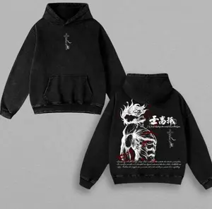 Eren Yeager Attack on Titan Hoodie & Tee Washed – Vintage Oversized Heavy Cotton Double Printed Front & Back Anime Manga Graphic Hoodie  T-Shirt, Retro Unisex Streetwear Top, The Rumbling Collector Edition GOF07