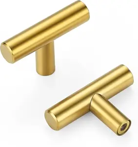 10 Pack Gold Cabinet Knobs 2 Inch Brushed Brass Drawer Knobs Single Hole Gold T Bar Hardware Drawer Pulls for Kitchen Cabinets and Dressers Modern Sleek Design Premium Stainless Steel Supplier Warranty