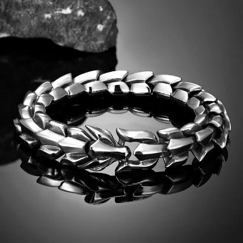 Ouroboros Dragon Head Bracelet Men Punk Stainless Steel Wristband Vikings Bangle, Bracelet Bangle for Men, 8 inches bracelet for men, Gift for him, Couples gift