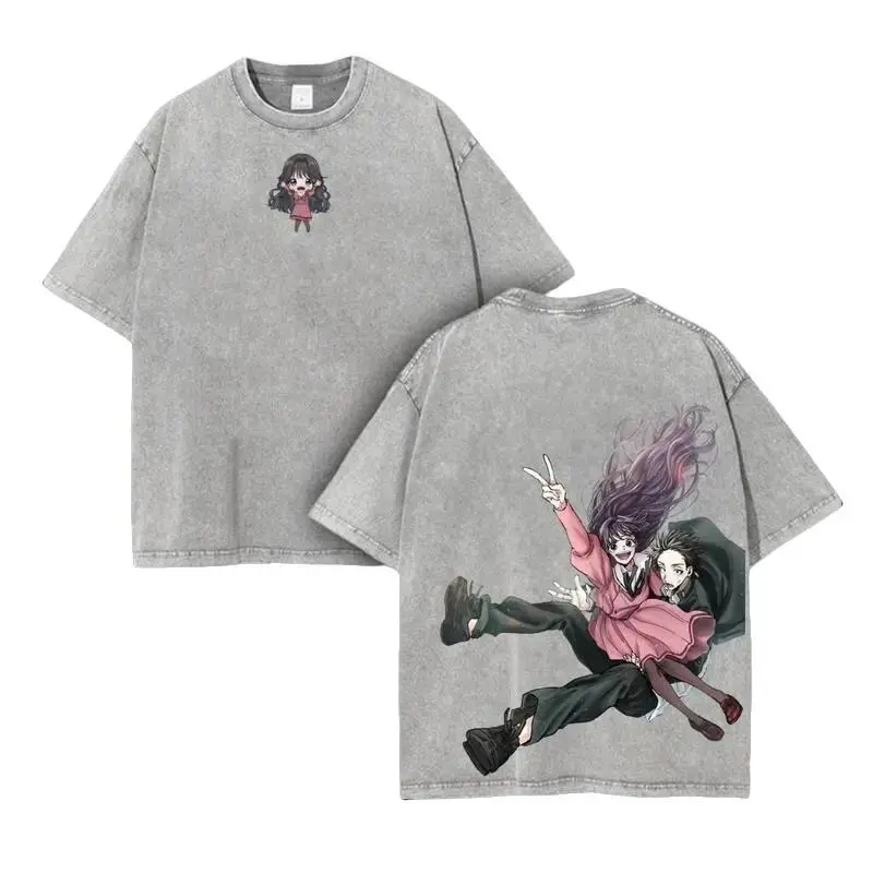 Kaokaku Wagugi & Rintaro Anime Oversized Vintage Washed Tee | Double-Sided Graphic Shirt | Heavy Cotton Retro Streetwear Inspired Top for Fans