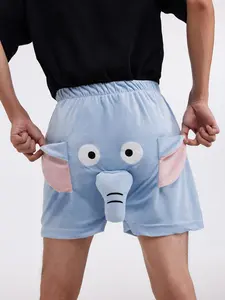 Couple Fuzzy Cartoon Elephant Design Straight Leg Pyjama Shorts, Summer Clothes Men, Cute Elastic Waist Pajama for Women, Lounge Set, Comfy Sleepwear & Loungewear Clothing for Home Wear, Comfort Homewear, wardrobe