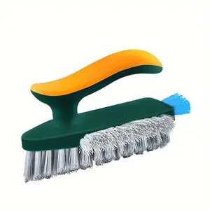 2-in-1 cleaning brush, multifunctional crevice brush, floor brush, bathroom corner crevice brush, toilet cleaning brush, green/white, 1 piece, with scraper, durable material, suitable for household crevice cleaning