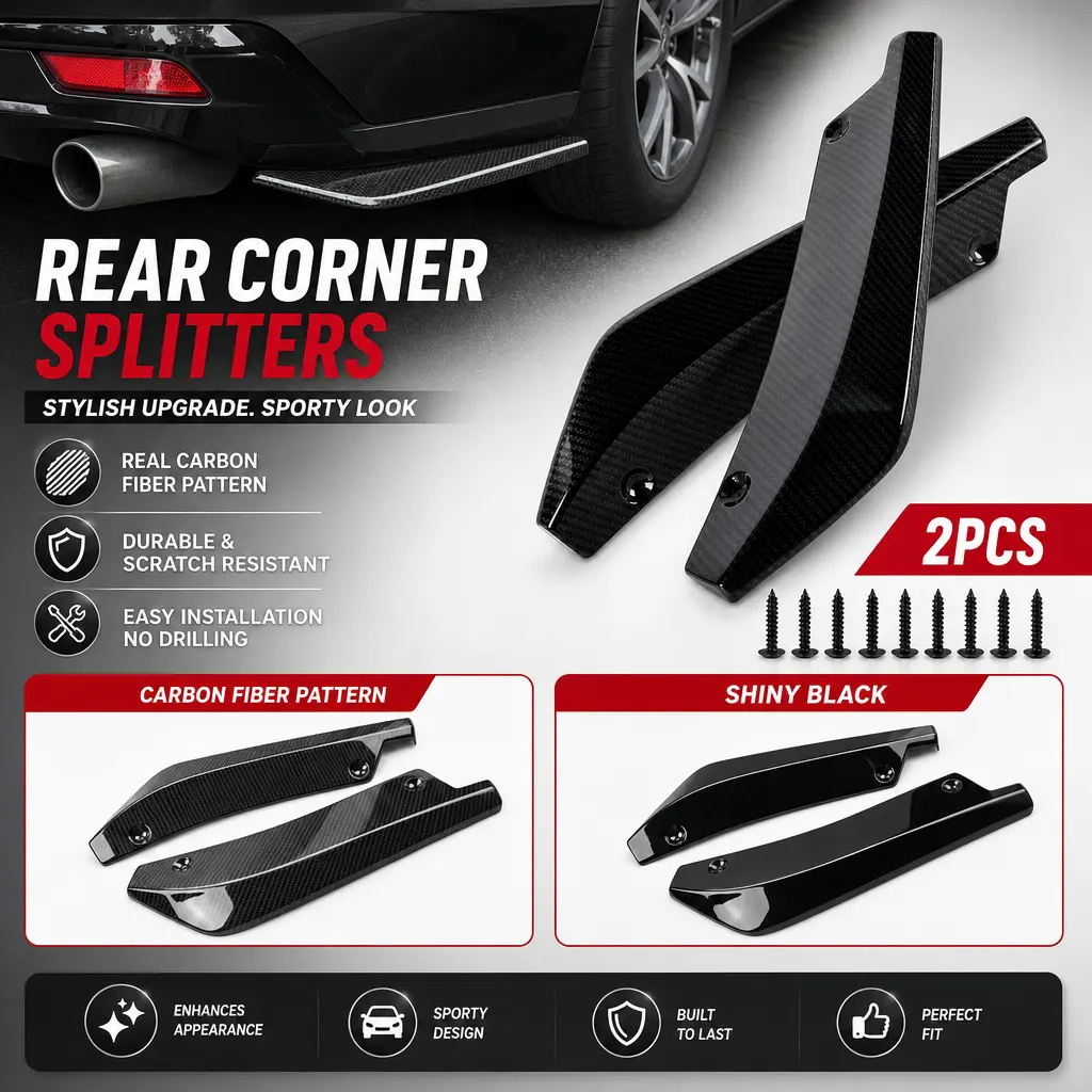 2PCS Universal Car Bumper Corner Spoilers, Gloss Black/Carbon Fiber Pattern Diffuser, Anti-Scratch Protector Side Apron for Most Vehicles