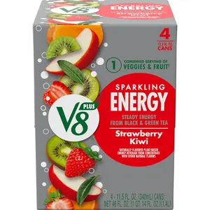 Sparkling Strawberry Kiwi Juice Energy Drink, 11.5 fl oz Can (4 Pack)
