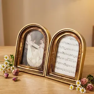 Vintage Resin Double Arch Frame, European Antique Desktop Decor, Photo Display and Photography Props, Festive Party Home Wedding Decoration