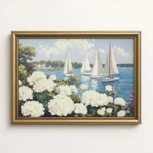 Hydrangea Coastal Wall Art ,Decor Seaside Travel Artwork Living Room Decor ,Beach Themed Gift Preppy East Coast | Frameless Poster B