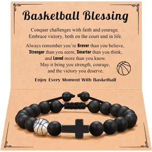 Basketball Cross Bracelet for Boys Christmas Valentines Easter Gifts for Son Grandson Nephew Daily Clothing Decor