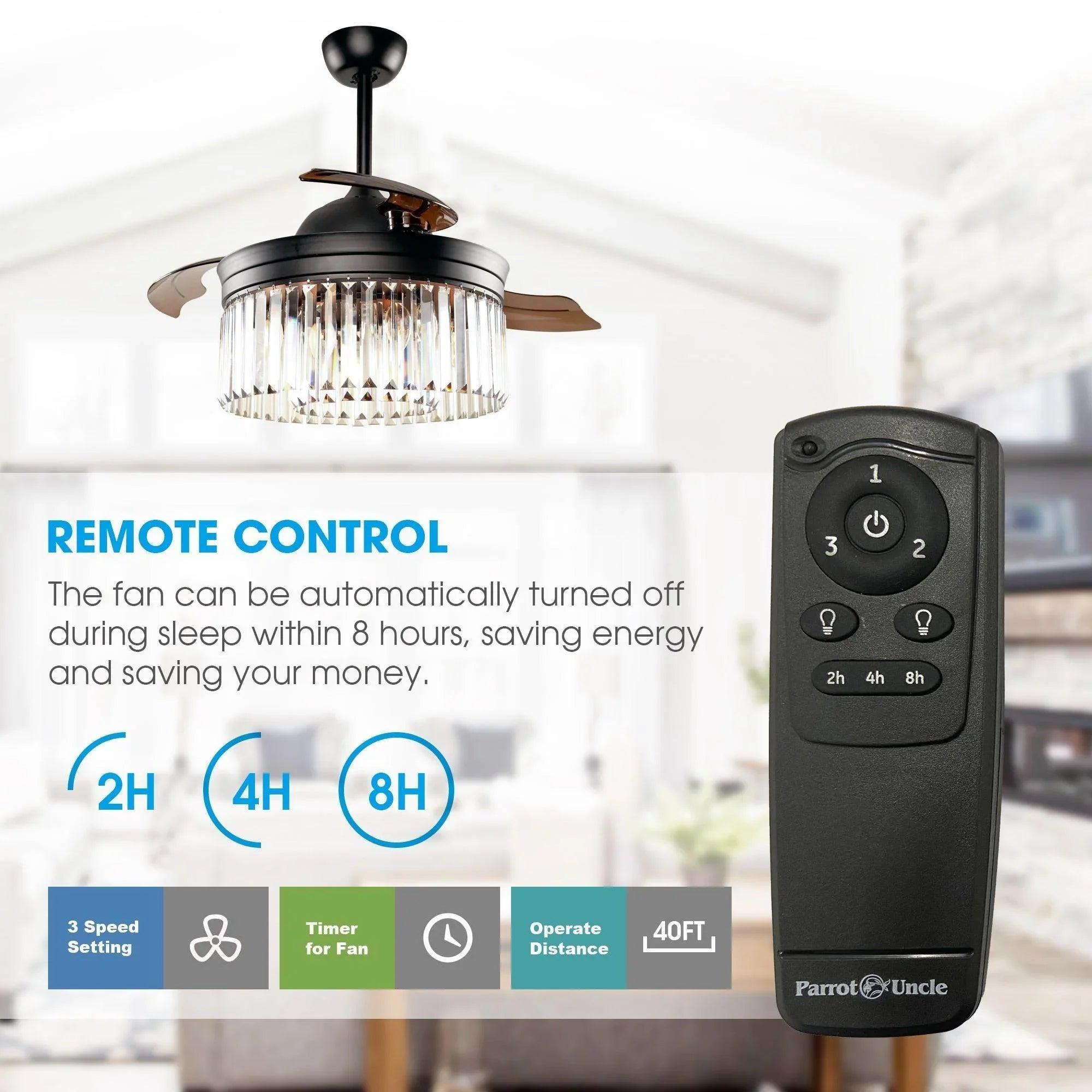 42" Modern Crystal Ceiling Fan with Light & Remote Control 42" Modern Crystal Ceiling Fan with Light & Remote Control