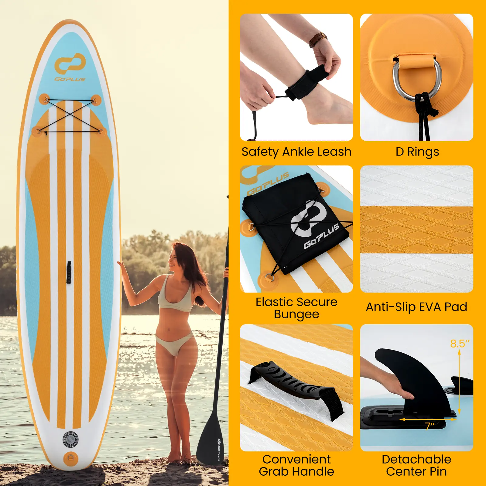 COSTWAY - Inflatable Stand up Paddle Board with Adjustable Paddle and 3 Fins for Adults and Youths-S