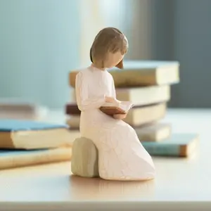 Angel Sitting and Reading a Book Statue Ornament, Gift for Book Lovers, Resin Desktop Decoration