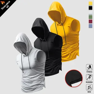 Men’s solid-color hooded tank top, regular fit, casual and comfortable sleeveless shirt for summer outdoor sports; men’s sportswear—casual and fitness—versatile fashion essential. Menswear Beige Plain