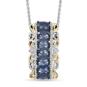 Premium Blue Sapphire and White Zircon 2.15 ctw Rococo Filigree Pendant Necklace 20 Inches in Rhodium Over Sterling Silver Christmas Gifts