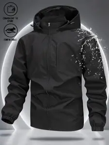 Men's Invisible Detail Hooded Jacket, Plain, All-Season Waterproof Lightweight, Hidden Pockets, Dual Zip Design, Urban Casual Business Commute