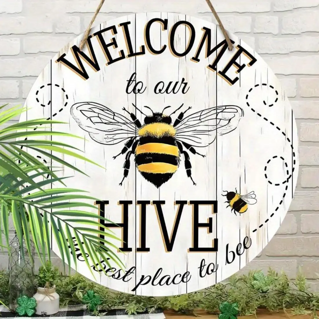 Welcome To Our Hive Bee Pattern AluminumSign, 1 Count Front Door Welcome Aluminum Sign, Home Wall Art Decoration for Home, Office, Outdoor, Farmhouse, Porch