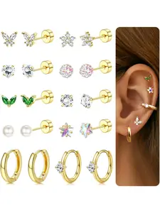 Gold Flat Back Earrings for Women Hypoallergenic Surgical Stainless Steel Earrings for Sensitive Ears Cartilage Earring Sets for Multiple Piercing Trendy Flatback Earrings Studs Small Hoop Fashion Earrings
