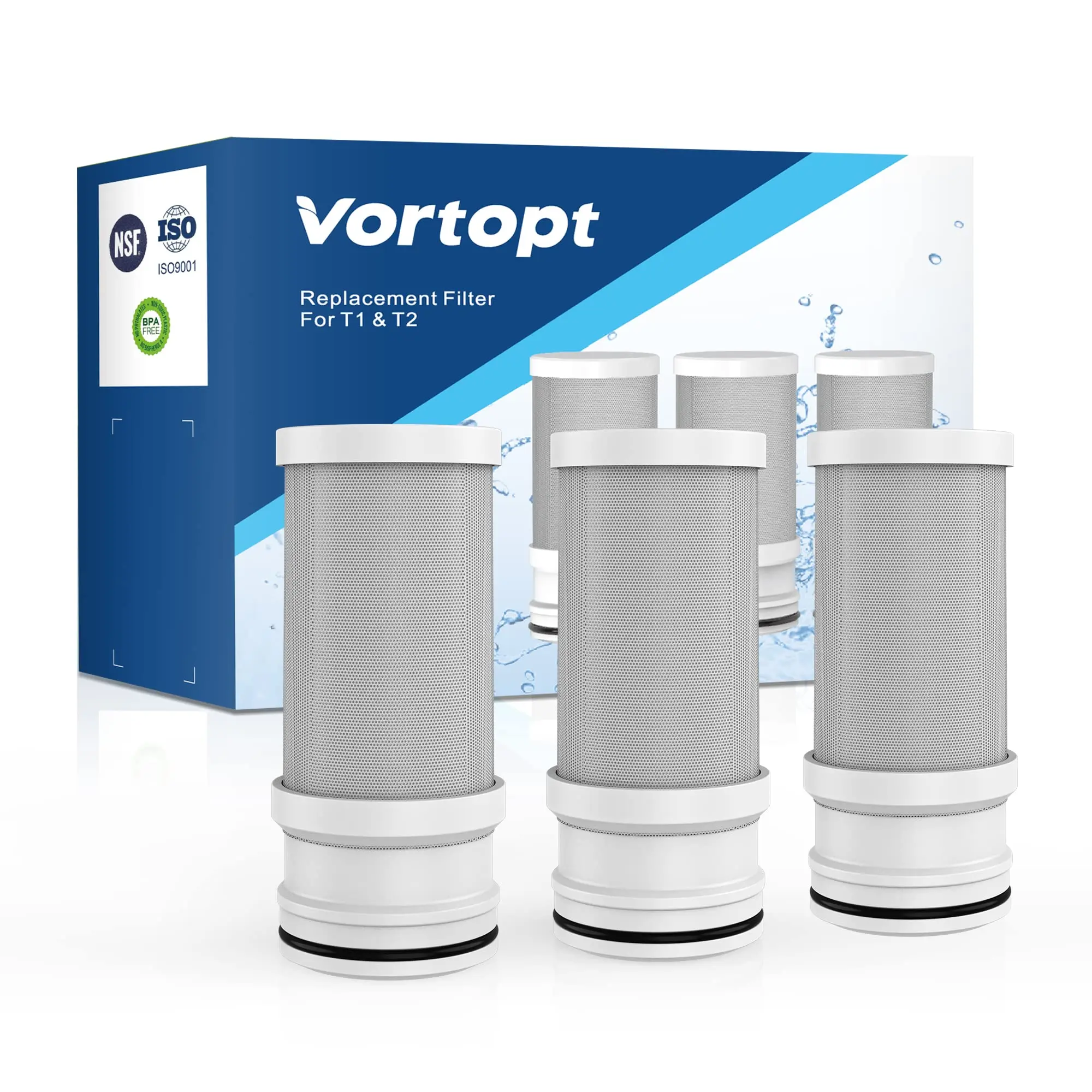 Vortopt NSF Certified Replacement for T1-ACF/T2-ACF Faucet Water, 3-6 Months Lifetime, Reduces chlorine, taste and odor T1/T2 Filter