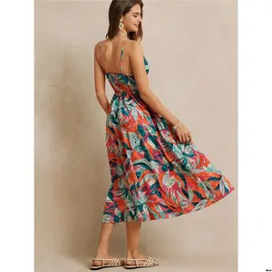 clothing concert country wear everyday and vacation beach fit maxi skirt floral dress straps thin slit high print botanical summer selle é Po