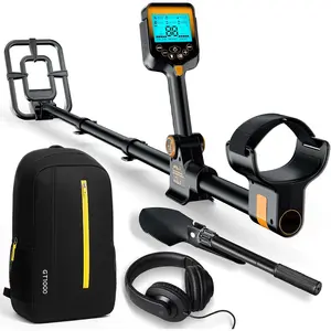 Metal Detector for Adults  - 2000mAh Chargeable Professional Cordless  Detector with LCD Display, Retractable Foldable Higher Accuracy Metal Detector with 10" IP68 Coil - Orange