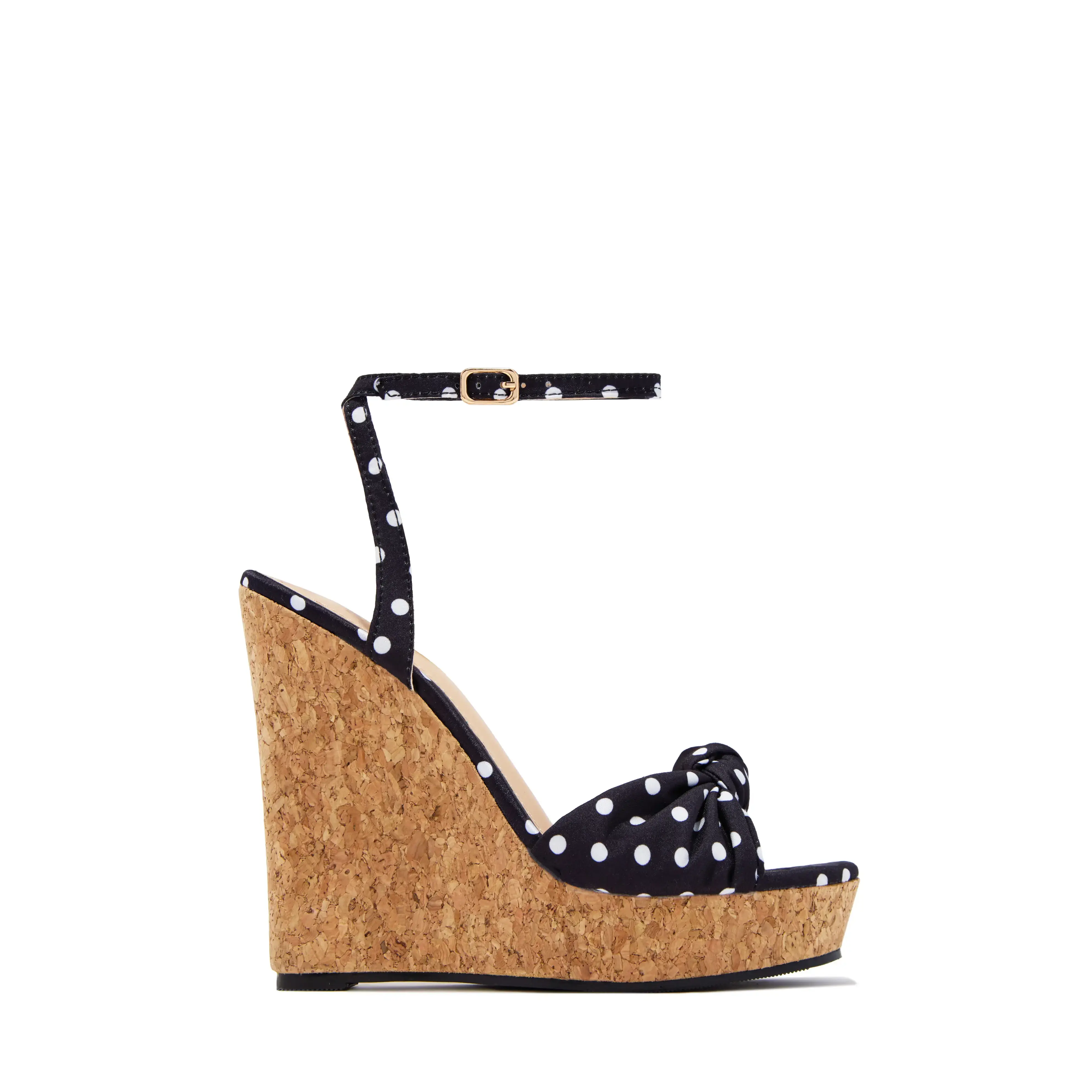 Monroe Polka Dot Cork Wedges - Black
