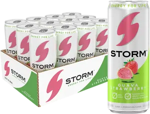 STORM Energy Drink Guava Strawberry, Fitness & Wellness Sugar Free Energy Drink, 12pk 12oz cans