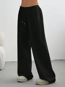 A pair of women's casual and fashionable drawstring wide leg pants, with a high waist and a loose straight fit, versatile and slimming effect. Suitable for all seasons, suitable for home, indoor, and outdoor wear