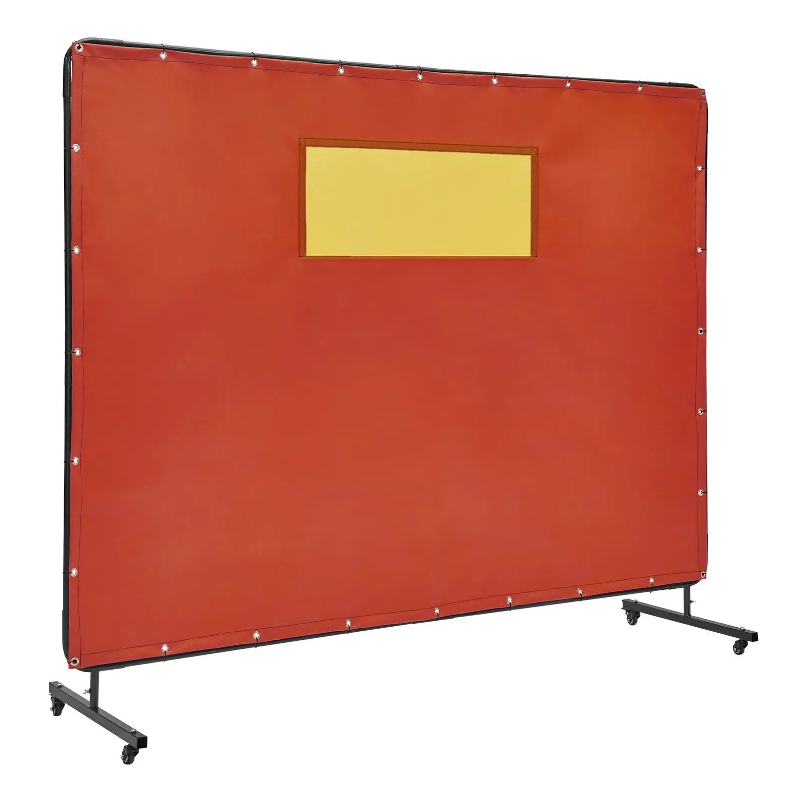 VEVOR Welding Screen with Frame, 6' x 8' Welding Curtain Screens, Flame-Resistant Vinyl Welding Protection Screen with 4 Swivel Wheels (2 Lockable) & Transparent Window for Workshop/Industrial, Red