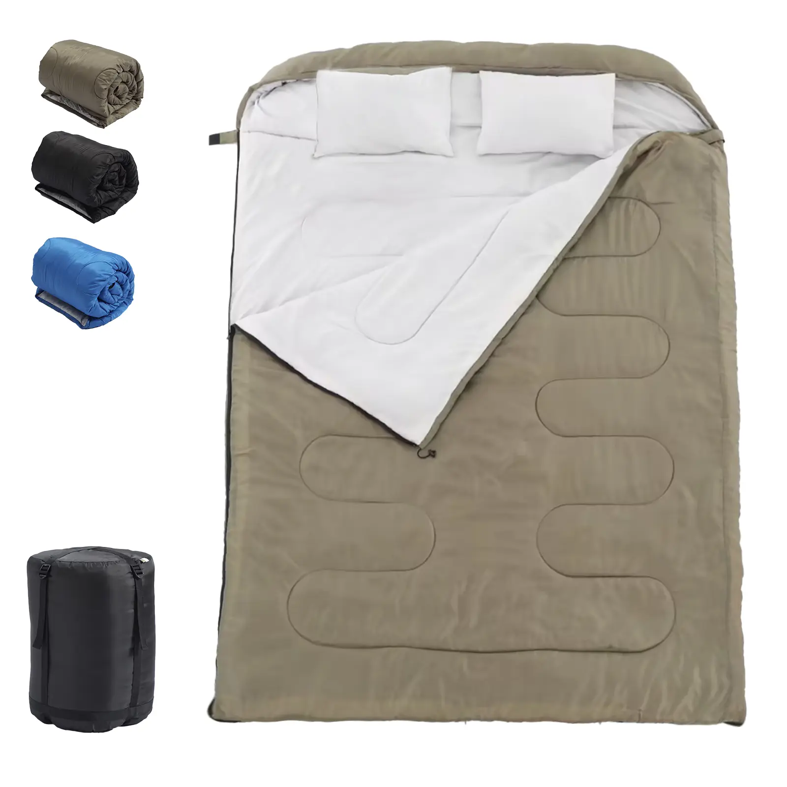 Double Sleeping Bag for Adults with Pillow, Lightweight Portable Large 2 Person Sleeping Bag, Cold Weather Warm Zipper Sleep Bags for 3 Seasons Backpacking/Camping/Hiking/Outdoor Adventure